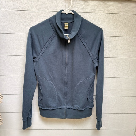 Kavio Tops - Kavio Fitted Full Zip Mock Neck Jacket Teal Blue Cotton Athleisure Size M